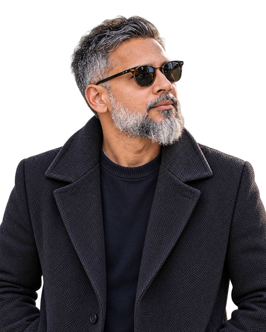 Abhisek Kishor in London, wearing sunglasses and a dark coat