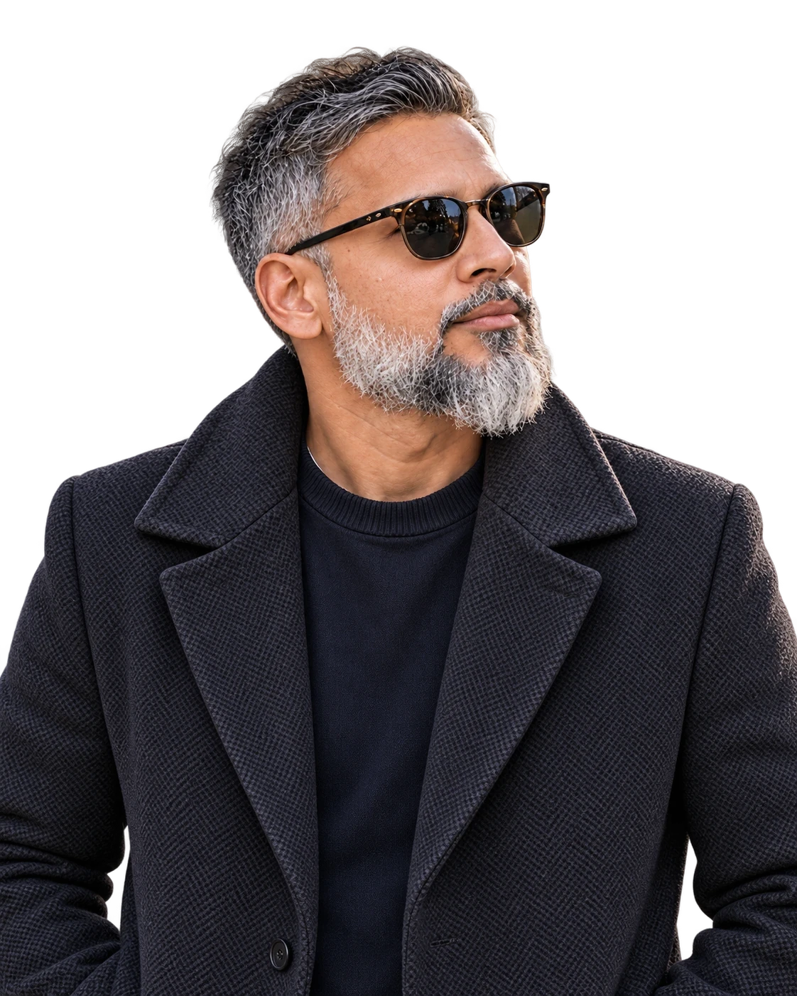 Abhisek Kishor in London, wearing sunglasses and a dark coat